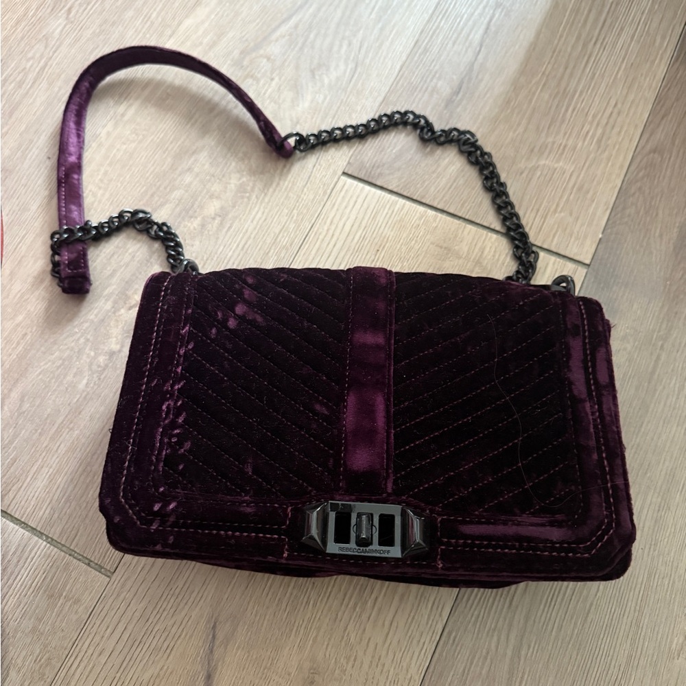 Rebecca Minkoff Velvet Quilted Shoulder Bag in Plum